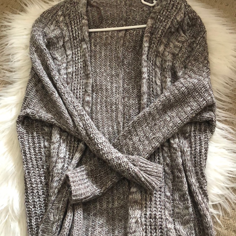 Brown knit open front cardigan